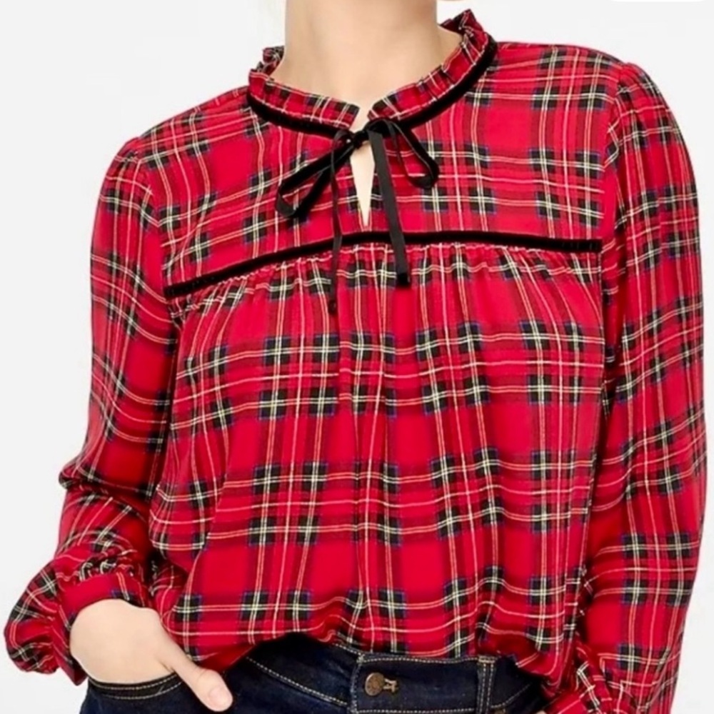 J. Crew Red Tartan Plaid Blouse